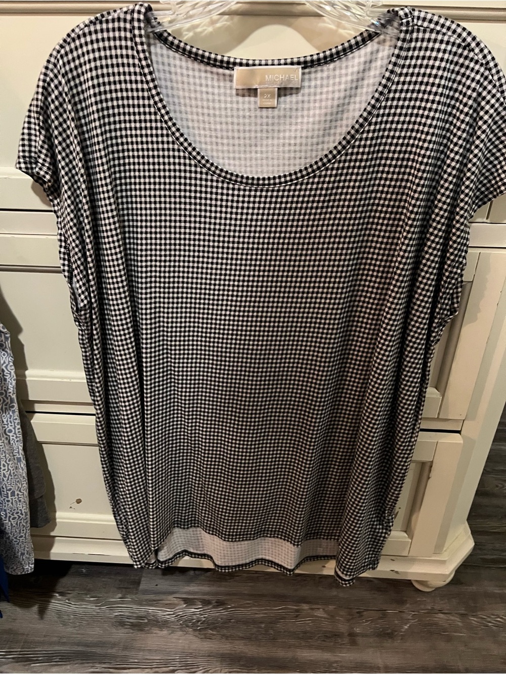 Michael Kors Black and White Gingham Scoop Neck Tunic